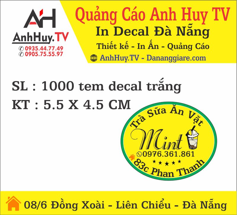 IN LOGO TEM NHÃN TRÀ SỮA ĂN VẶT MINT