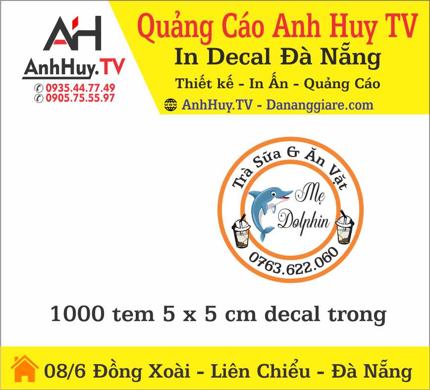 In Decal Tem Nhãn Dán Trà Sữa Ăn Vặt Mẹ Dolphin