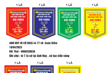 Làm cờ lưu niệm trao giải nhất nhì ba khuyến khích bộ môn tennis kéo co bơi lội