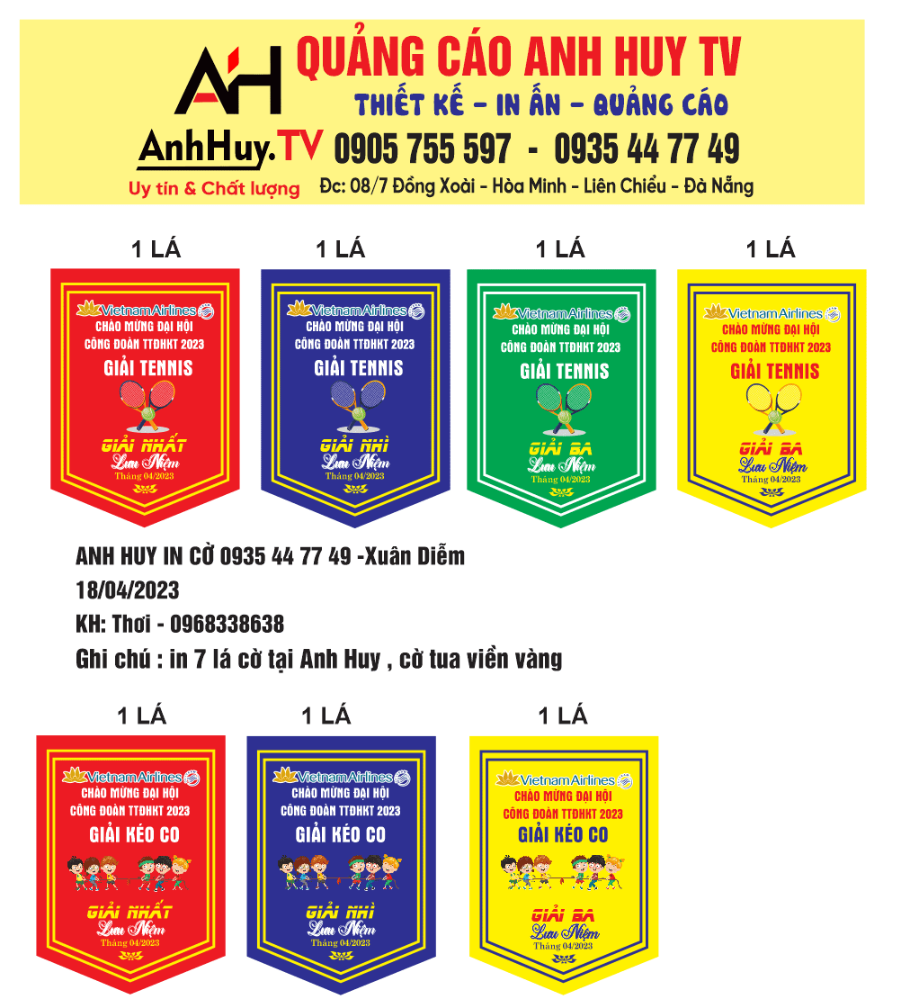 Làm cờ lưu niệm trao giải nhất nhì ba khuyến khích bộ môn tennis kéo co bơi lội